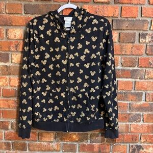 Walt Disney World womens all over leopard micky full zip hoodie black/tan XL